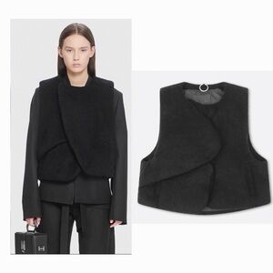 HELIOT EMIL Unisex Black Mohair Blend Down Vest Asymmetric Magnetic button